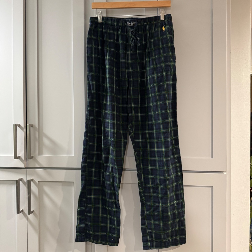 Polo Ralph Lauren Men Plaid Flannel Pajama Pants Sleepwear Medium Navy Green